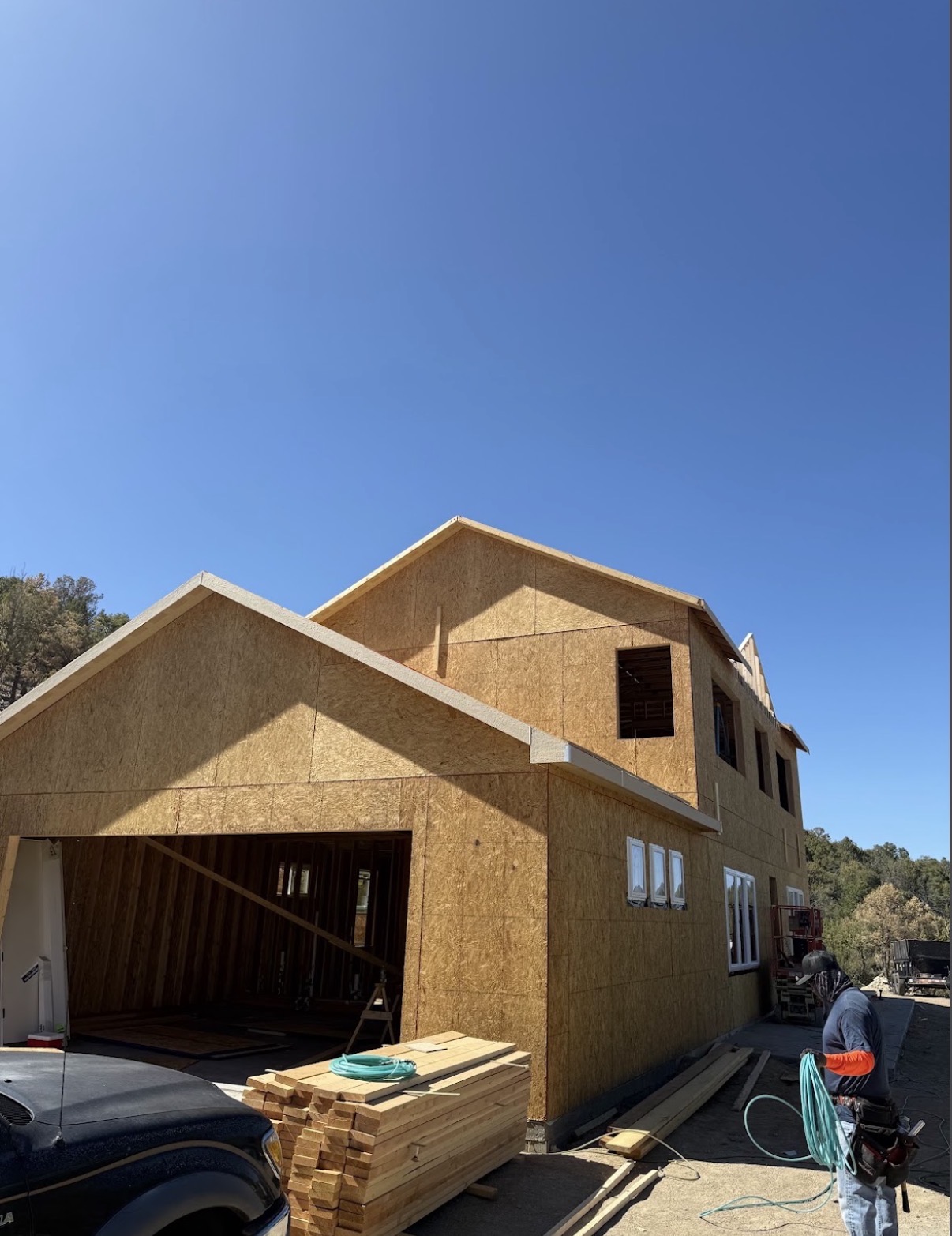 Two-story home framing in progress